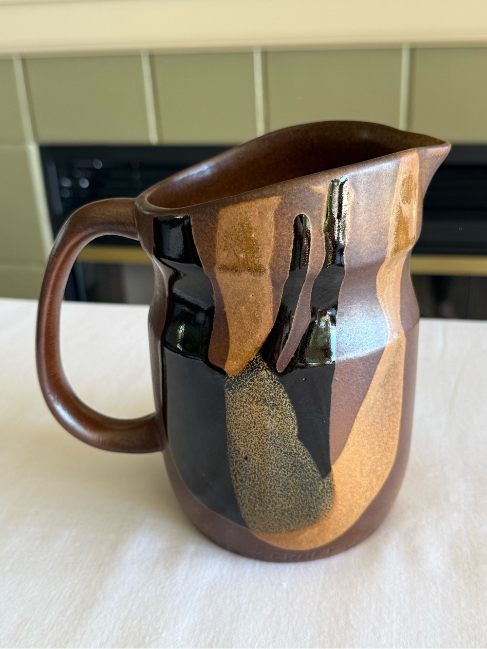 Pottery Craft Pitcher Browns/Black 6” Tall